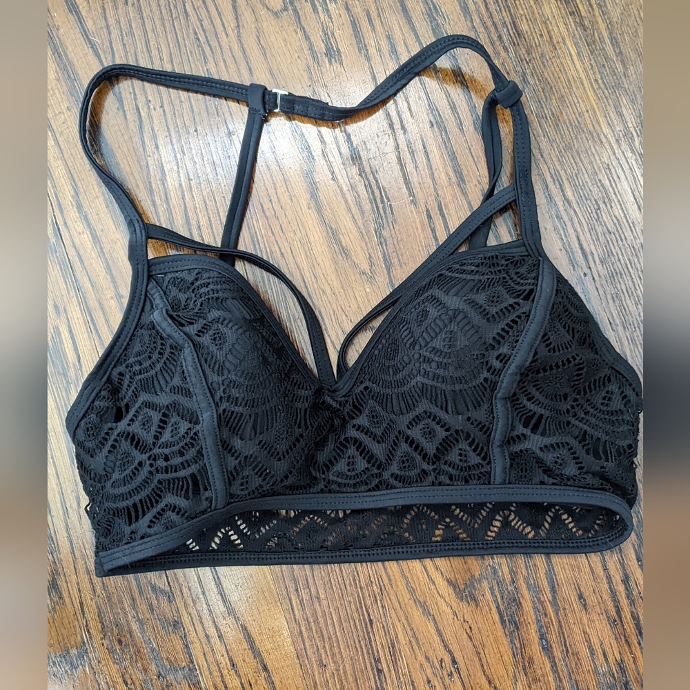 Black Lace Padded Bikini Top